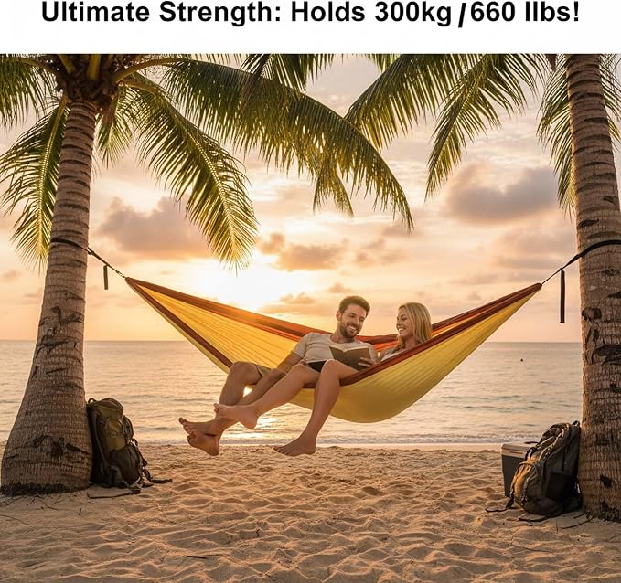 YSUEFIJO Large Travel Hammock, Outdoor Hammock Ideal for Camping and Hiking, Foldable Hanging Hammock for Garden Or Patio, Comfortable Resting Spot, Weight Capacity 300kg
