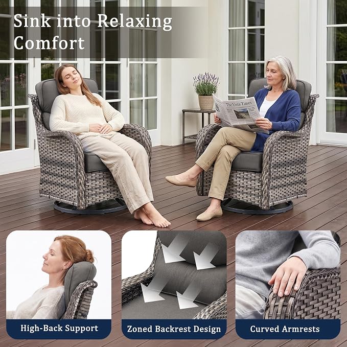 Luxury 6" Thick Cushion 11 Pieces Wicker Patio Furniture Set with High Back Swivel Rocker Chairs of 4, Outdoor Conversation Set with Patio Couch for Deck Porch Yard and Poolside