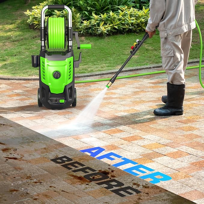 Electric Pressure Washer 5000 PSI, Power Wahser Powered with 33ft Pressure Hose, 4 Nozzles and Foam Cannon, Powerwahser for Home, Car,Fences,Patio, Green