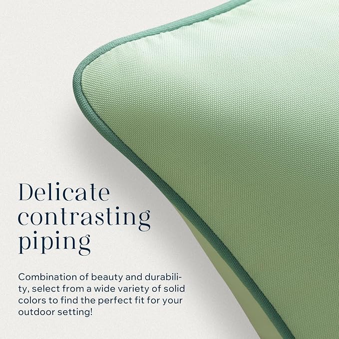 Phantoscope Pack of 2 Outdoor Waterproof Throw Pillow Covers with Contrast Piping, Decorative Square Cushion Case Patio Pillows for Couch Tent, Sage Green 20x20 inches