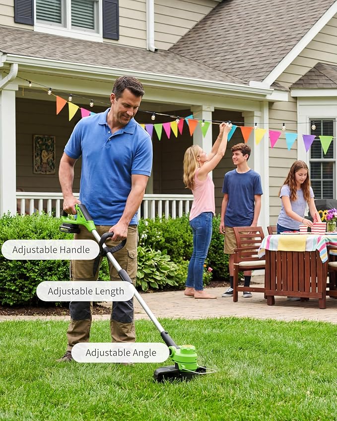 12" Cordless String Trimmer Weed Wacker, Battery Powered Grass Trimmer with 2 x 2.0Ah Batteries & Fast Charger, Includes Wheels and 8 Replacement Spool Lines for Lawn Care