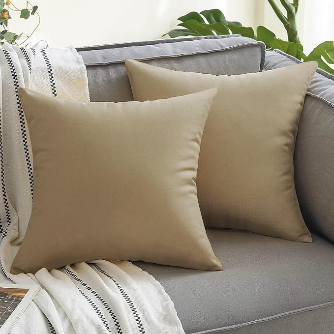 VAKADO Outdoor Waterproof Throw Pillow Covers 20X20 Set of 2 Decorative Taupe Patio Furniture Cushion Cases Outside Decor for Couch Garden Bench Porch