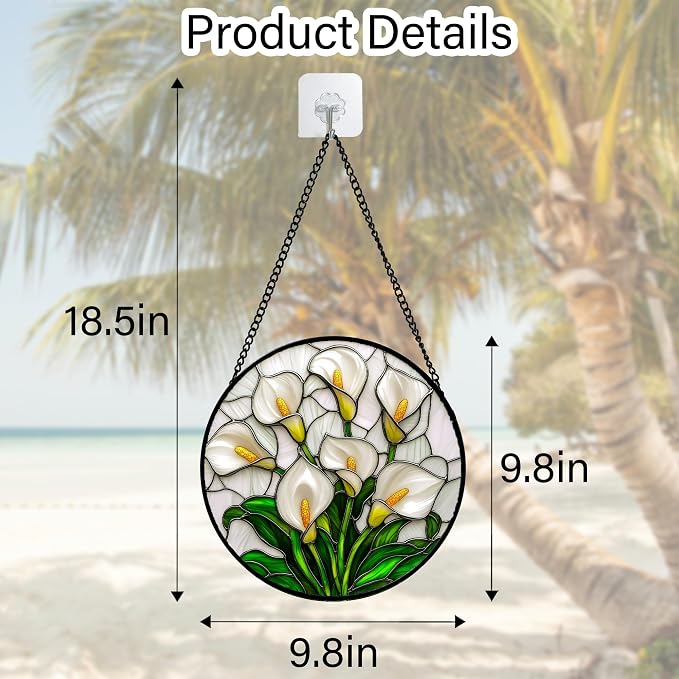 DASTOLL Stained Glass Window Hanging, White Calla Lily Suncatcher Diamond Glass Panel Hangings Flowers Sun Catchers Decor for Birthday for Women, Men, Wife, Aunt, and Mom 7.8 in