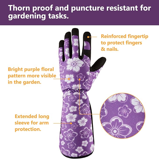 COOLJOB Thorn Proof Rose Pruning Garden Gloves for Women, Long Sleeve Large | Heavy Duty Puncture Resistant Gardening Gloves,Breathable Padded Yard Work for Bush, Blackberry, Cactus, Weed Pulling, Purple