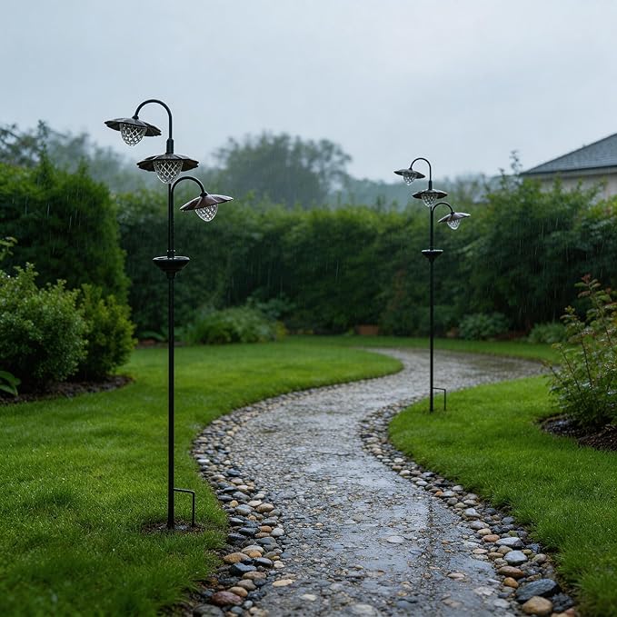Solar Lights Outdoor 2 Pack Waterproof 3000K Cold White LED Stainless Steel Stake Outside Lights for Yard Pathway Garden Driveway Walkway Landscape Path Lighting