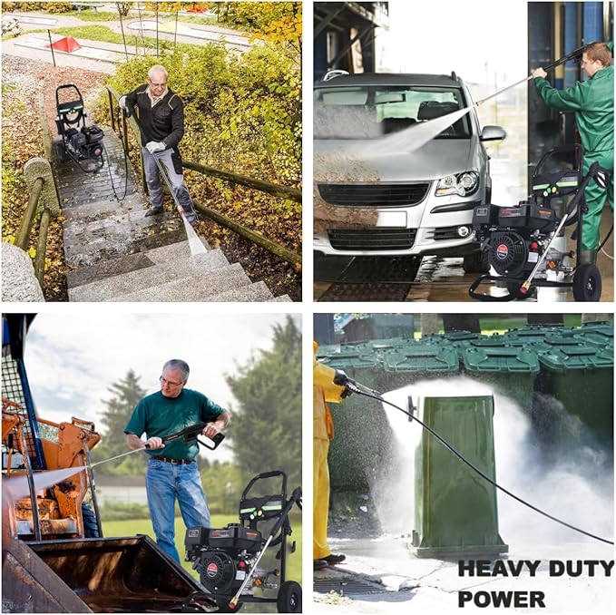 Commercial 4200PSI 4GPM 212CC Gas Pressure Washer, 7.0HP Heavy-Duty 4-Stroke 3600RPM Professional Gas Power Washer with 9" Wheels 5 Nozzles 25FT Hose 1L Foam Bottle (EPA/CARB/ETL Compliant), Black