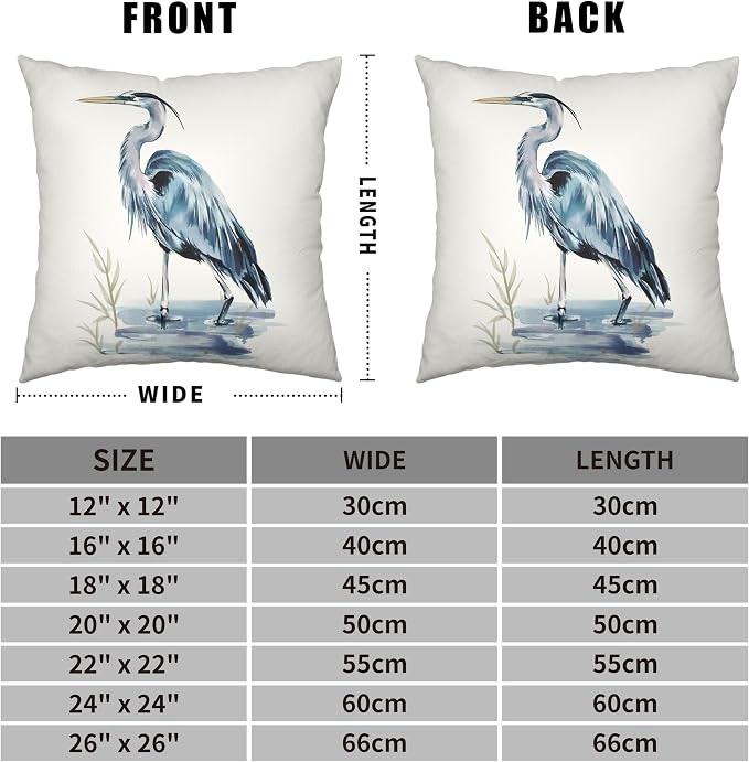 Pelican Throw Pillow Covers 20x20 Watercolor Heron Pillow Covers Set of 2 Summer Bird Pattern Double Sided Printing Pillow Case for Sofa Patio Living Room, Cotton Linen