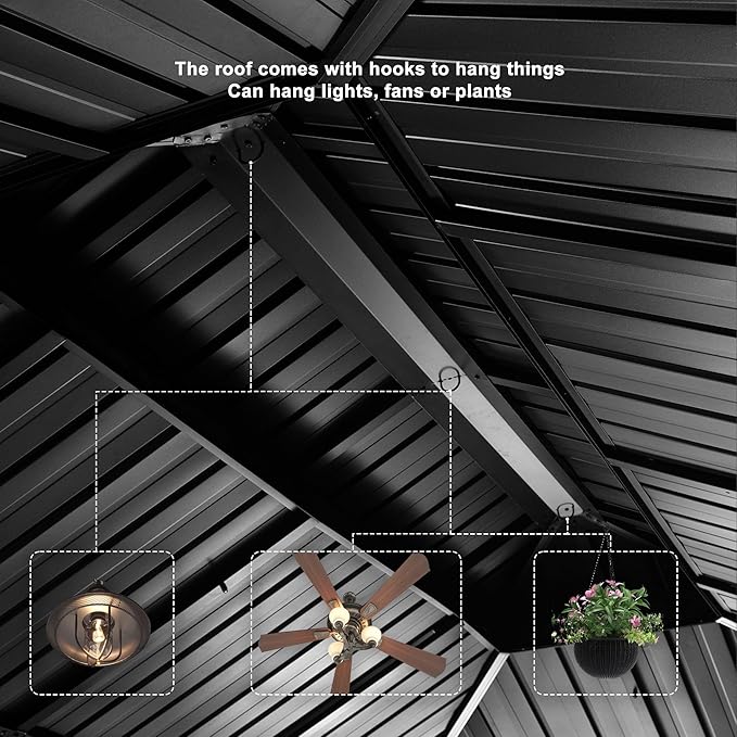 PURPLE LEAF 12' X 16' Permanent Gazebo with Light Hardtop Roof for Outdoor Lawn and Garden Pavilion Grey