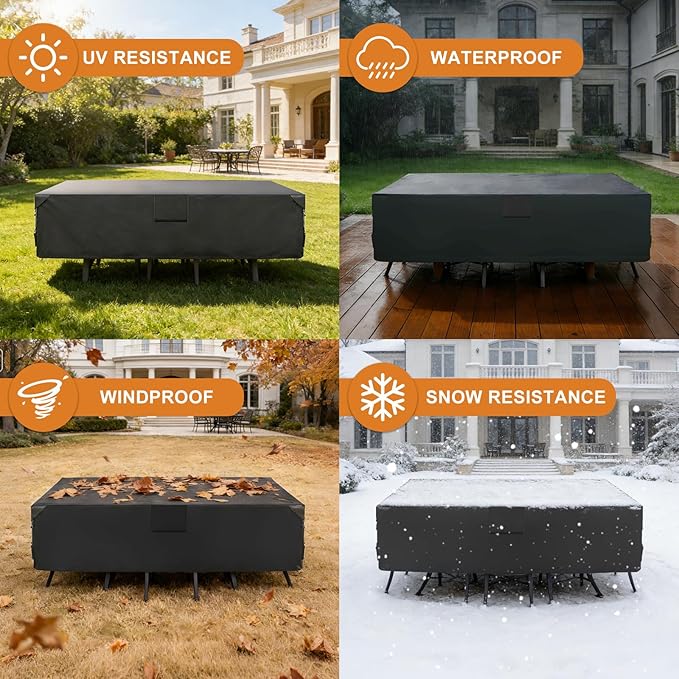 NEWBULIG Waterproof Patio Furniture Covers, Heavy-Duty 600D 108"L x 82"W x 28"H All-Weather Outdoor Furniture Cover Anti-UV with Air Vent for Couch, Sectional Sofa, Table and Chair, Black
