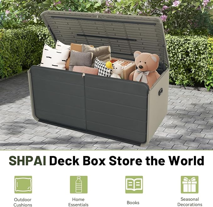 Resin Deck Box 160 Gallons: Large Outdoor Storage Container for Patio Furniture & Tools - Heavy-Duty Waterproof Lockable Storage Chest for Balcony Garden & Apartment Organization