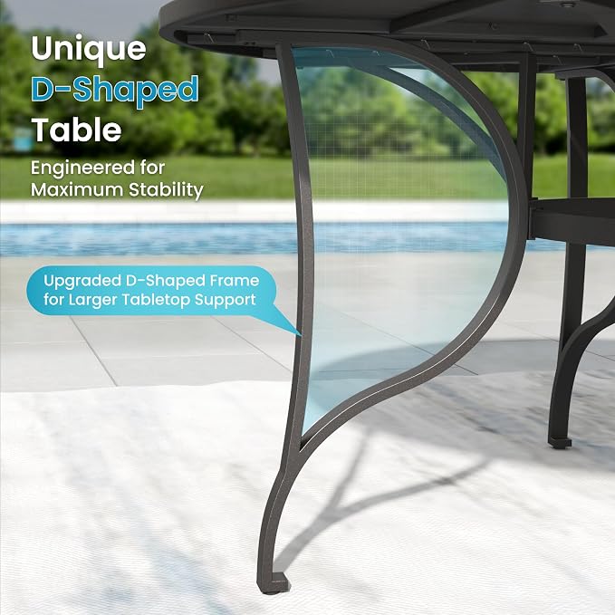 PHI VILLA Outdoor Dining Set for 8, Round Patio Table and Chairs Set, 9 Piece Patio Furniture Set with Metal Table & Textilene Chairs for Deck Garden Yard