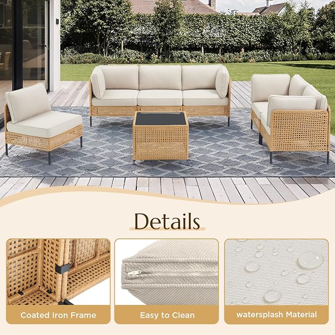 Belord Outdoor Sectional Furniture 5-Piece, All-Weather Wicker Patio Sets with Coffee Table, Modern Patio Furniture for Backyard, Deck