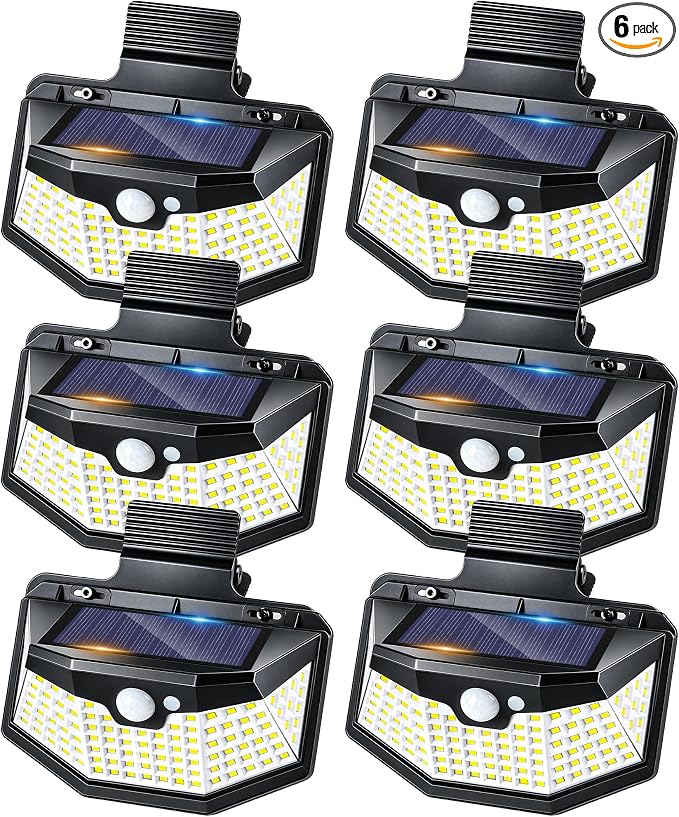 Clip on Solar Lights Outdoor with Motion Sensor, 800LM & 270° Wide Angle Solar Fence Lights Outdoor Waterproof with 115 LEDs, 3 Modes & Portable Security Lights for Chain Link Patio Deck Yard (6Pack)