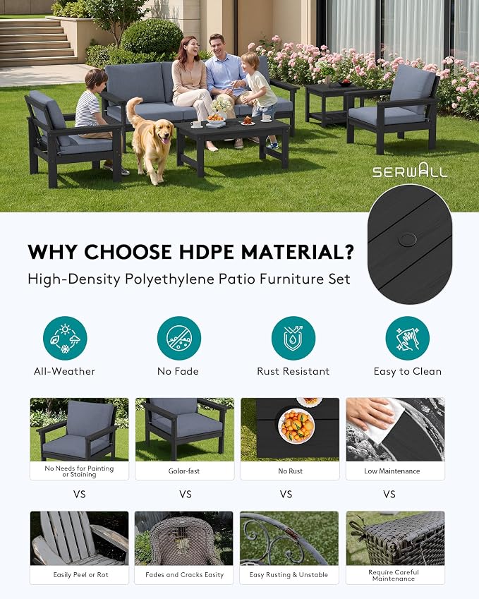 SERWALL HDPE Outdoor Patio Furniture Set | with Coffee Table & Side Table