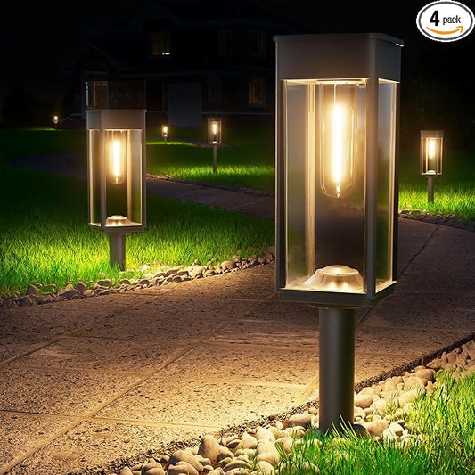 BITPOTT Solar Lights Outdoor, Bright Solar Pathway Lights Waterproof IP65, 4 Pack Auto On/Off Solar Path Lights for Yard, Landscape, Lawn, Patio, Walkway, Driveway, Garden Decoration