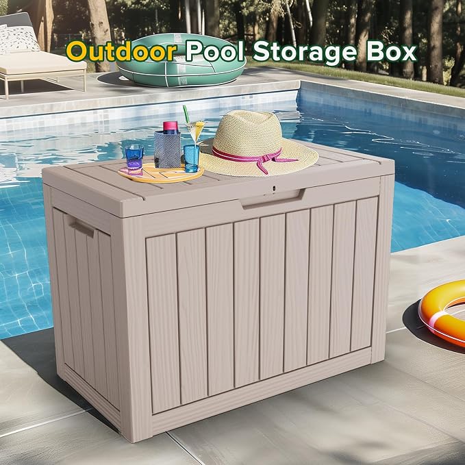 PatioZen 45 Gallon Large Deck Box,Resin Outdoor Storage Box with Lockable for Patio Furniture, Pool Accessories, Garden Tools Waterproof Outside Storage Box, Grey