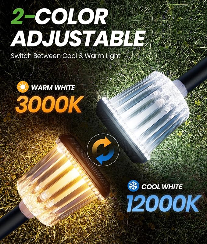 Super Bright Solar Outdoor Lights Waterproof Pathway Powered 4-Pack, Adjustable Warm&Cool White, Garden Decor Outside for Front Porch Yard/Patio/Walkway/Driveway/Lawn/Flowerbed/Landscape Lighting