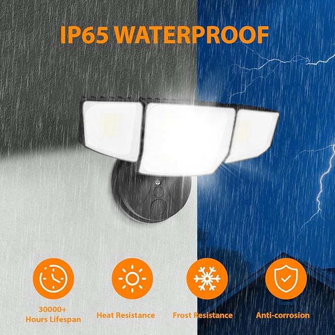 Abovizo 90W 10000LM Flood Lights Outdoor, LED Security Lights with 4 Heads, Switch Controlled, 6500k Daylight, IP65 Waterproof Exterior Floodlight for Outside, Garage, Yard, Porch, Eave