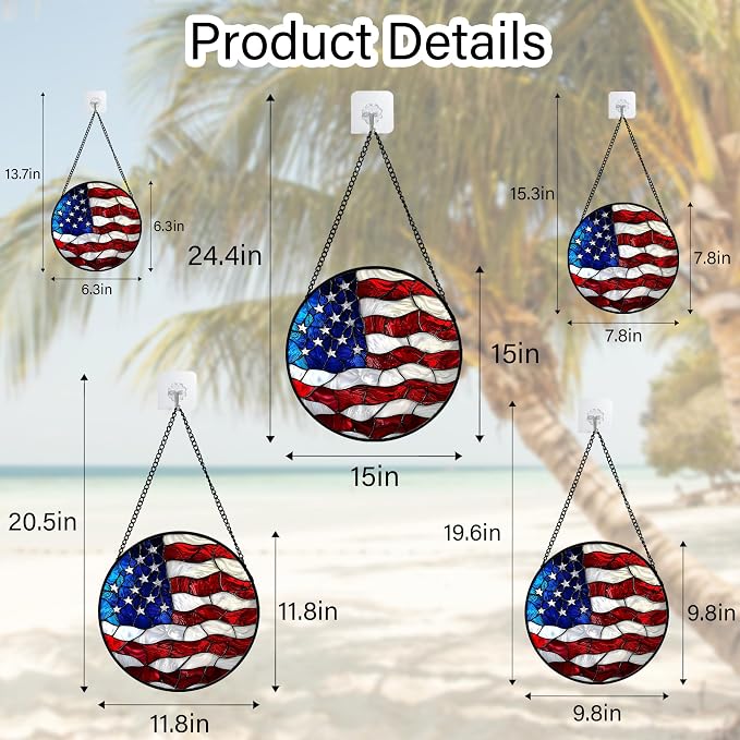 DASTOLL Stained Glass Window Hanging, Blue, White Red National Flag Pattern Sun Catchers Diamond Glass Panel Window Hangings Decor for Birthday Gifts for Women, Men, and Mom 11.8x11.8 in