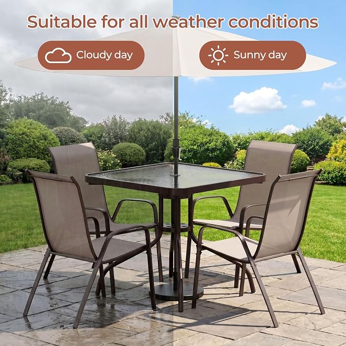 TLSUNNY Patio Dining Set 5 Pieces, All Weather Outdoor Furniture W/30"X 30" Table and 4 Stackable Textilene Chairs, Metal Table and Chairs for Patio, Lawn, Garden, Poolside, Backyard (Beige)