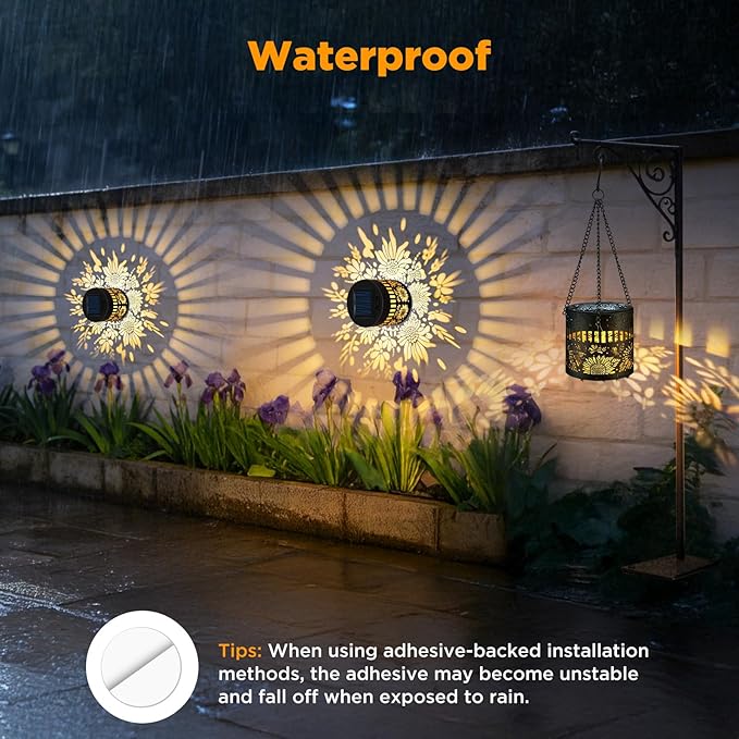 Forlivese 2 Pack Solar Fence Lights Outdoor, Metal Solar Powered Wall Deck Step Lights Sunflower Theme, Hanging LED Waterproof Decorative Lighting for Garden Patio Backyard Post Decor, Gifts for Mom