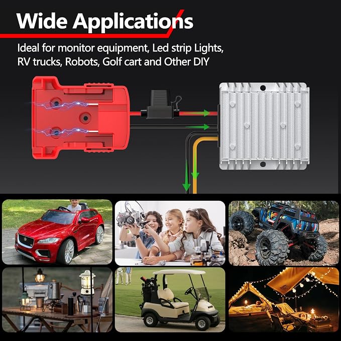 Upgraded 18V to 12V Step Down Power Aadpter Works with Milwaukee 18V Battery, DC 18V to DC 12V 20A 240W Power Wheel Converter, Buck Boost Voltage Regulator with Low Voltage Protection and Fuse