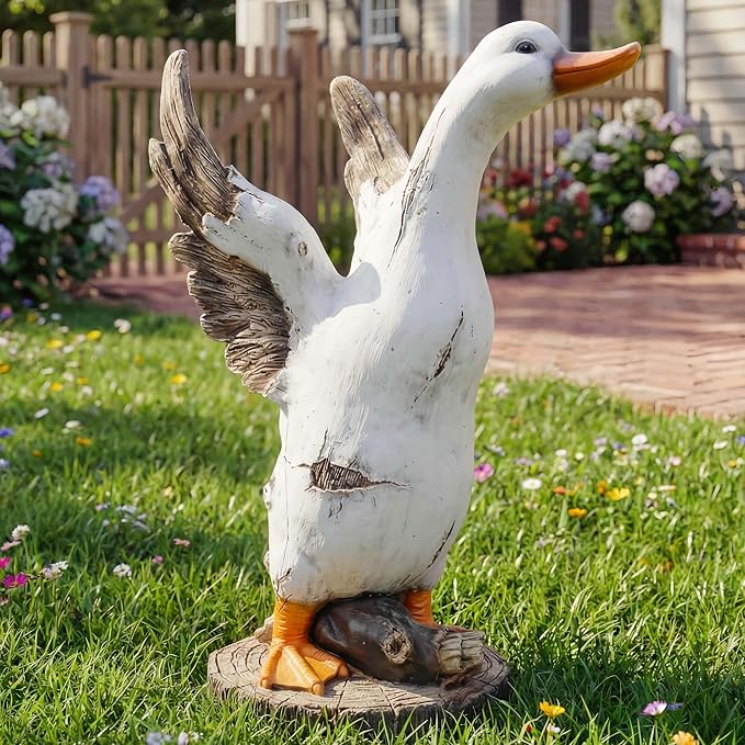 12" Real Farm Porch Duck Statue, Resin Large Lawn Yard Porch Goose, Whimsical Outdoor Decor Gift Idea, Concrete Porch Goose Perfect for Garden, Patio, Backyard - Durable & Weather-Resistant