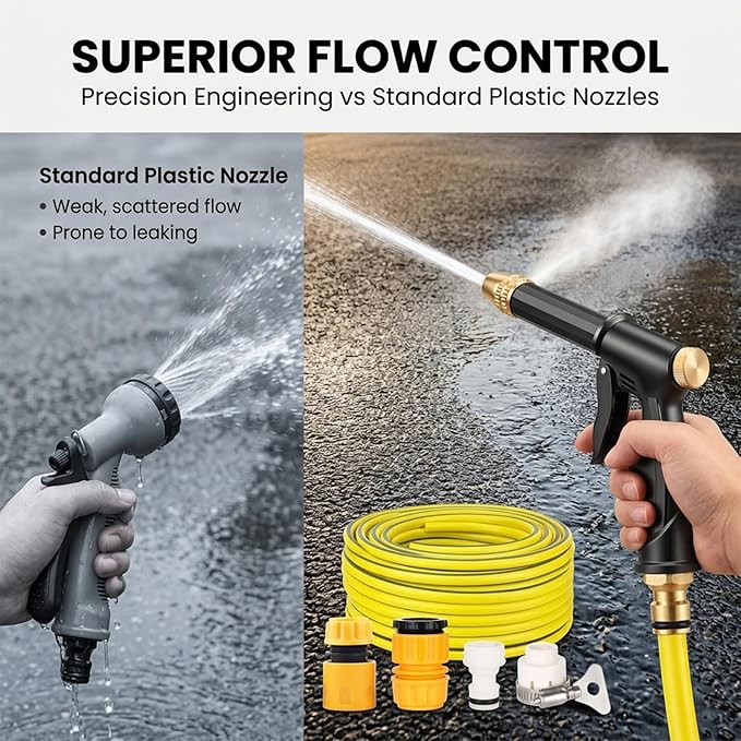 Sakerplus Multifunctional Car Wash Tool, 360° Adjustable Nozzle, High Pressure Water Hose Nozzle withTrigger Lock for Car Washing Patio Irrigation (Black)