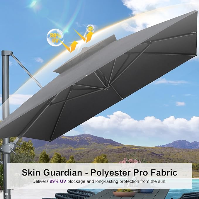 PURPLE LEAF 10' X 13' Double Top Cantilever Patio Umbrella Deluxe Large Outdoor Umbrella Rectangle Offset Umbrella with Fade Resistance for Garden Deck Pool Patio, Graphite Grey