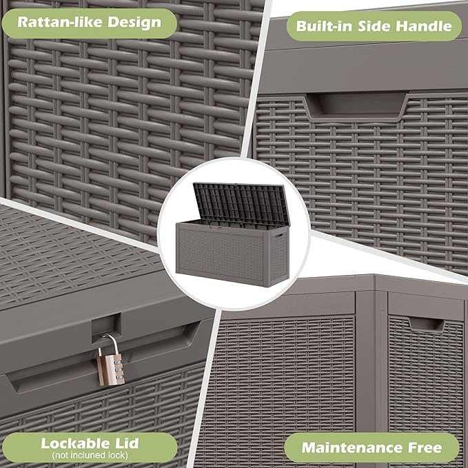 72 Gallon Outdoor Storage Box, Waterproof Resin Deck Box with Lockable Lid – Storage Cabinet for Patio Furniture, Pool Supplies, Garden Tools – Indoor & Outdoor Use