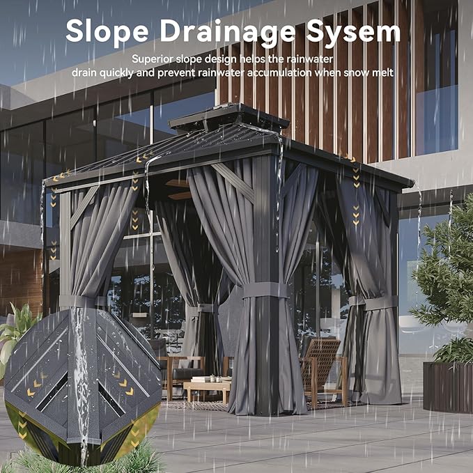 Aoxun 8x8 Hardtop Gazebo, Aluminum Frame Outdoor Gazebo with Double Galvanized Steel Roof, Patio Pavilion with Netting and Curtains, Backyard Gazebo for Patio Deck Garden