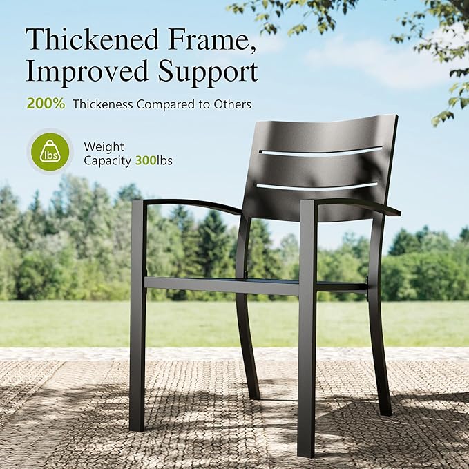 Sophia & William Patio Dining Set Metal Outdoor Table and Chairs Furniture Set 7 Piece, Large 59" Dining Table with Umbrella Hole and 6 Backyard Garden Chairs Support 300LBS for Deck, Lawn, Garden