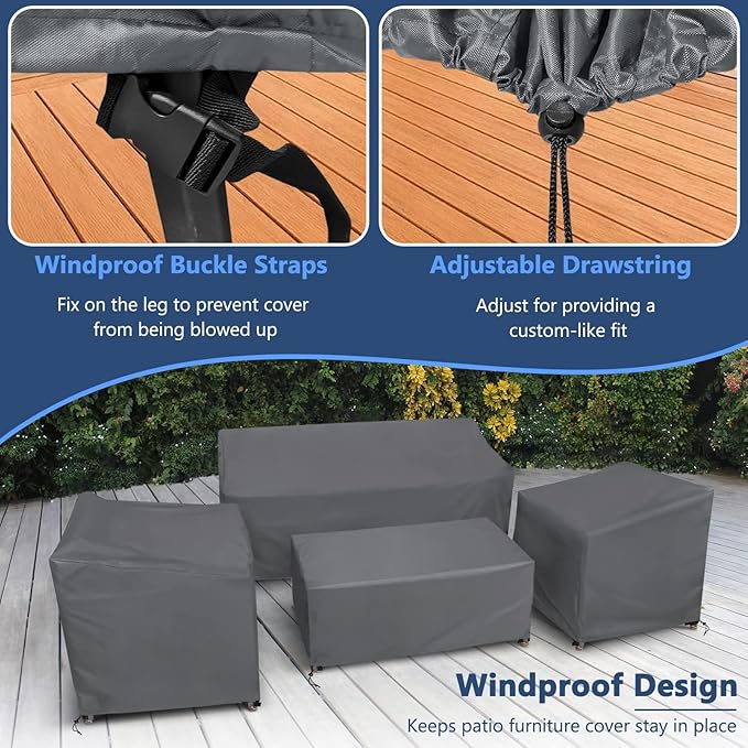 STARTWO Patio Furniture Covers 4 Piece Set, Heavy Duty Waterproof Outdoor Furniture Cover for Rattan Wicker Conversation Set, Grey