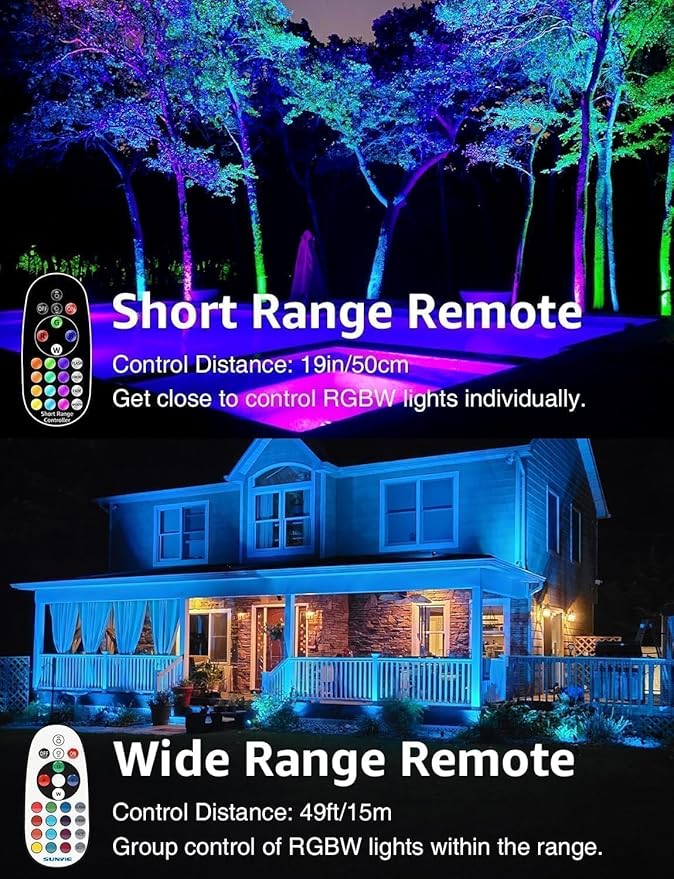 SUNVIE 12W RGB Color Changing Landscape Lights Low Voltage LED Landscape Lighting Remote Control Spotlight Waterproof Garden Yard Halloween Christmas Decoration Outdoor, 8 Pack with Connector