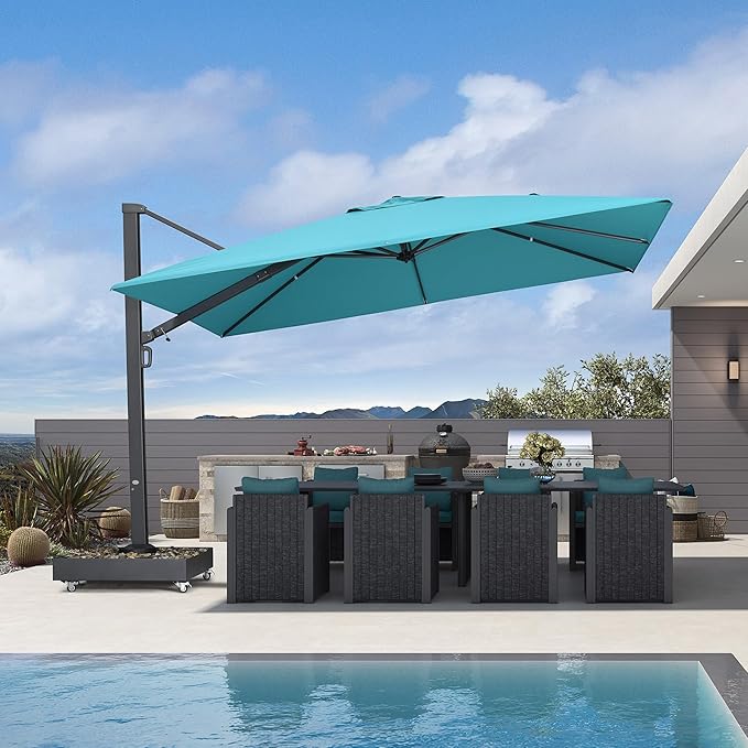 PURPLE LEAF 12' X 9' Offset Cantilever Patio Umbrella, Turquoise Blue