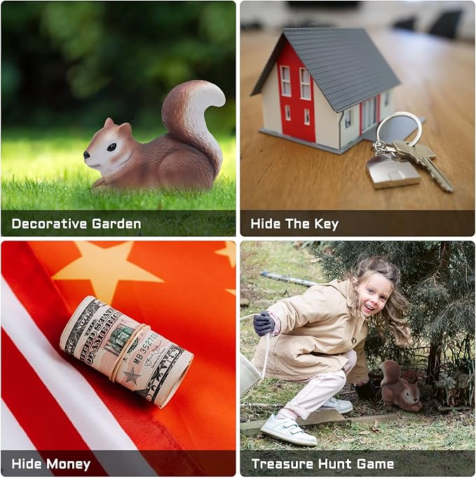Spare Key Hider Squirrel Shape Garden Decoration Safe Holder for Outdoor Yard Large Size Design (4×5.2×3.4 inchs)