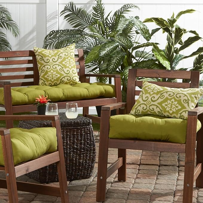 South Pine Porch Outdoor 17-inch Square Accent Pillow (Set of 2), Shoreham Green Ikat