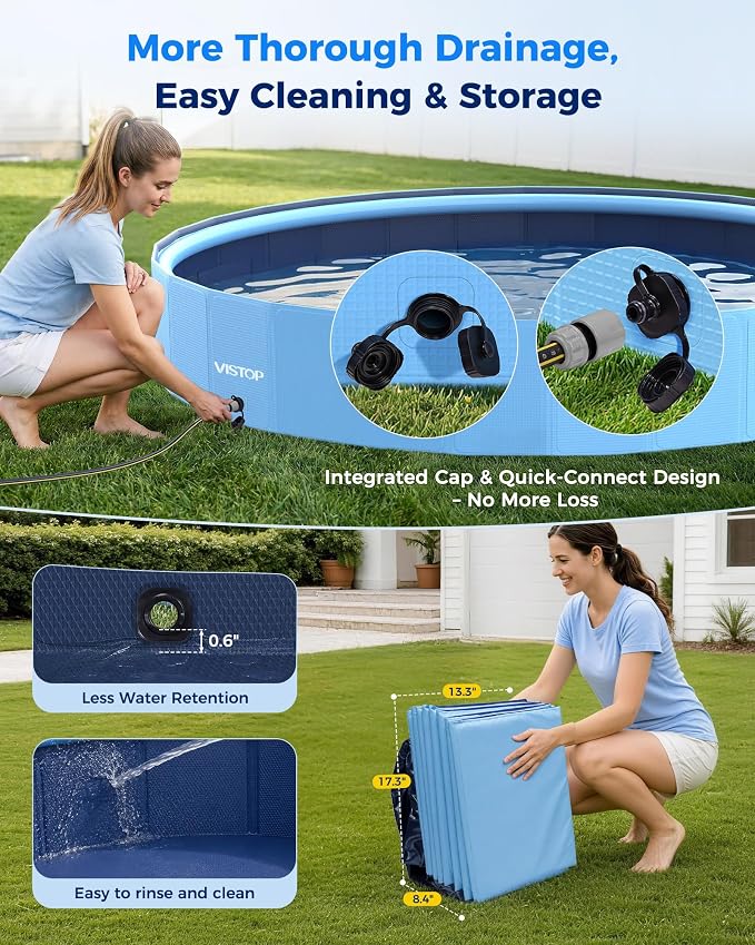 VISTOP 97" Foldable Dog Pool with Sprinkler, Large Hard Shell Pet Swimming Pool, Non-Slip Collapsible Kiddie Pool for Backyard Outdoor Summer Water Play