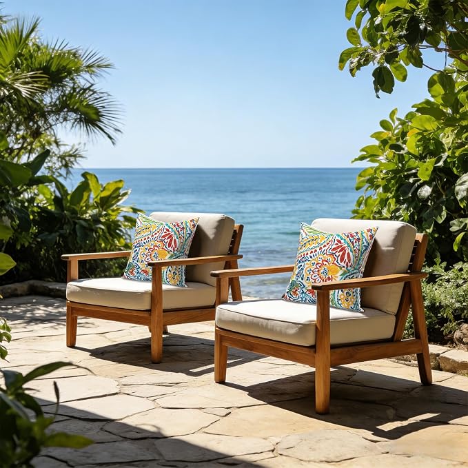 LVTXIII Pack of 2 Outdoor Throw Pillow Covers Accent Waterproof Pillow Covers ONLY, Patio Square Cushion Cases for Garden Balcony Couch Sofa Decoration 18x18 inch, Paisley Multi