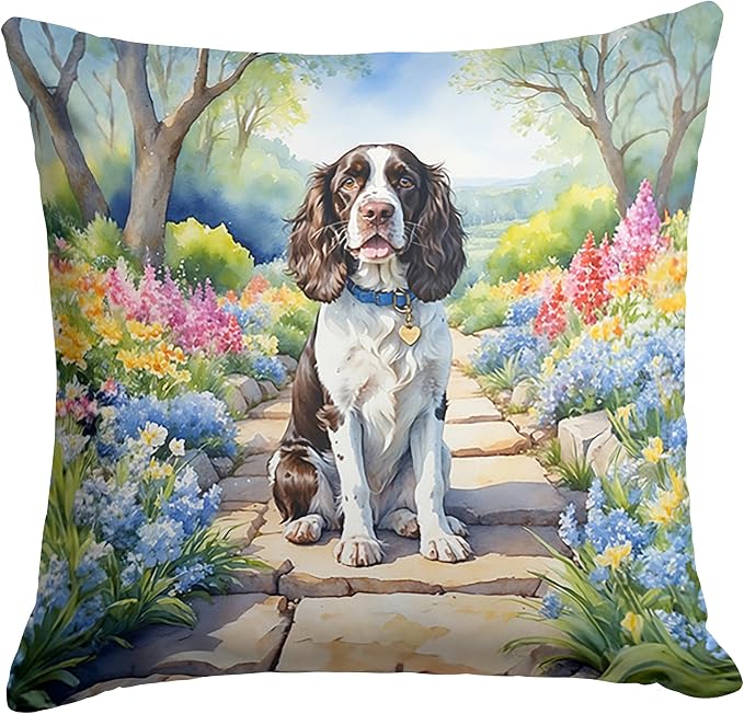 Caroline's Treasures English Springer Spaniel Spring Path Throw Pillow Machine Washable, Indoor Outdoor Decorative Pillow for Couch, Bed or Patio, 18Hx18W