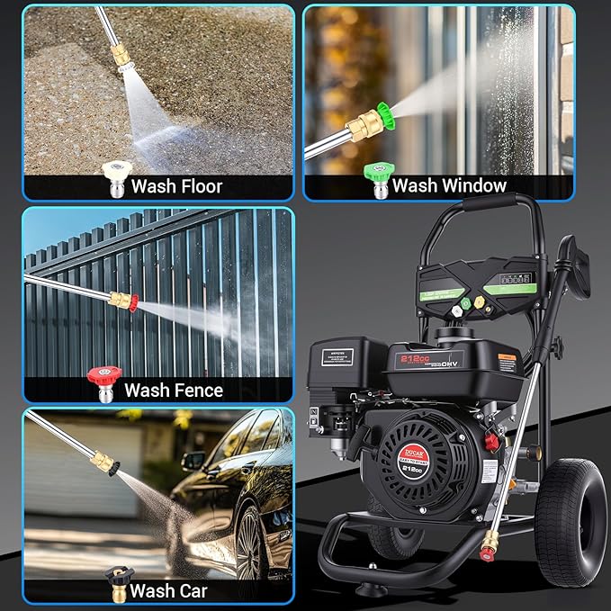 Gas Powered Pressure Washer 4200 PSI Gas Power Washer 4.0 GPM 212CC Commercial High Pressure Washer Cleaner with 25ft Hose, Spray Gun and Extension Wand, 5 Quick Connect Nozzles,Copper Pump