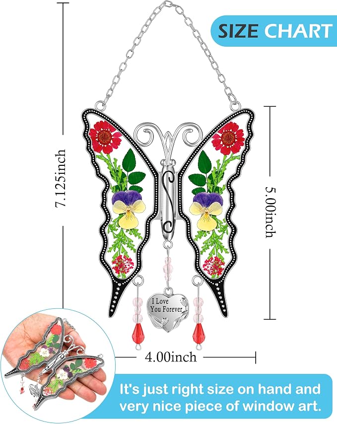 KY&BOSAM Butterfly Suncatcher I Love You Friend Stained Glass Butterfly Suncatchers Hanging for Window Wind Chime Car Charms Gifts for Friend Mother`s Day Valentine's Birthday Christmas Thanksgiving