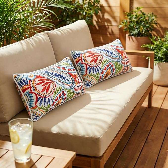JMGBird Red Outdoor Pillows Waterproof Couch Throw Pillows with Insert | 12x20 waterproof outdoor pillow covers outdoor accent pillows outside pillows outdoor patio pillows for Furniture
