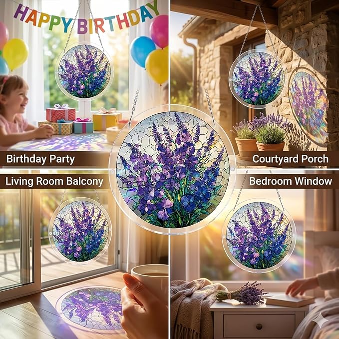 Acrylic Jigsaw Puzzle Suncatcher-Violet Garden Grace, Stained Glass Window Hanging, Home Decor Creative Mom Gifts, Birthday Gifts for Women,Wife, Sisters, Aunt, Besties 7.4in (Violet)
