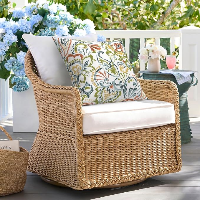 DYTXIII Pack of 2 Outdoor Waterproof Pillow Covers ONLY, 18"x18" Square Decorative Double Printed Throw Pillow Cases for Patio Couch Porch Furniture, Paisley Botanical