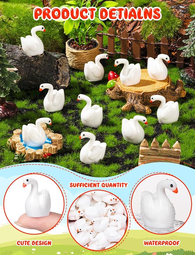 200pcs Mini Resin Goose Figurine | Micro Landscape Dollhouse Ornament, Cake DIY Craft, Office Desk Ornaments, Birthday Decoration Gift