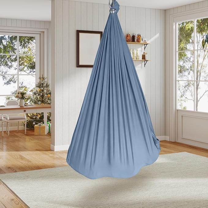 GarveeLife Double-Layer Cotton Sensory Hammock Swing for Kids & Adults, Deep Pressure Calming Therapy, 360° Swivel, Adjustable Height, Indoor Outdoor Use, 300 lbs Capacity, Haze Blue