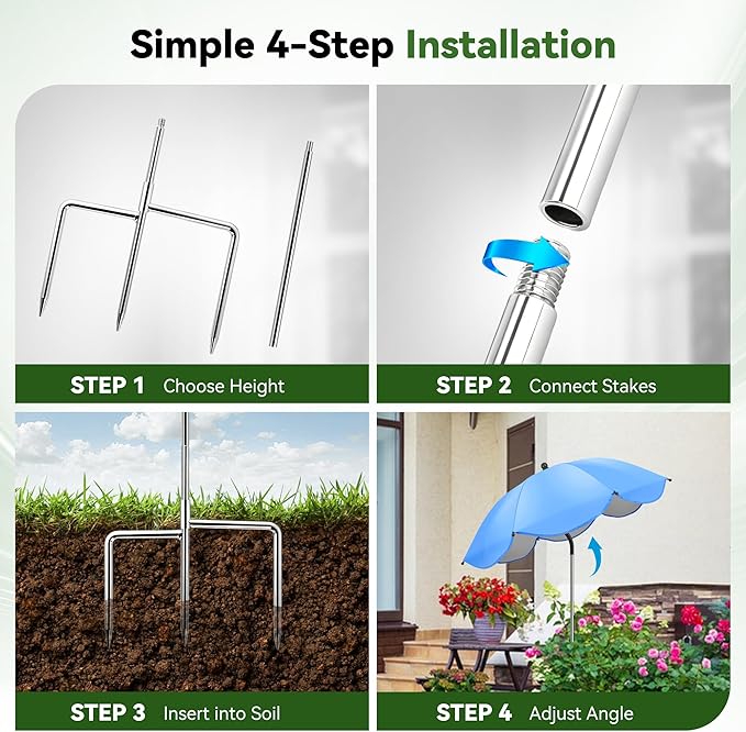 4 Pack Plant Umbrellas for Outdoor Plants, Upgraded 360° Rotating 3-Prong Ground Stake for Stronger Grip, Stable Garden Shade Umbrella for Flowers, Vegetables, Fruit Trees, Raised Beds & Planters