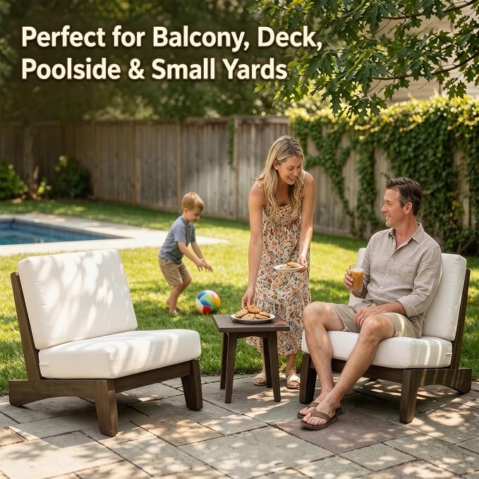 Pia Ricoo 3 Piece Patio Bistro Set with Patio Chairs and Table, Heavy Duty Wood Patio Furniture Set, All-Weather Outdoor Chairs for Balcony, Deck, Poolside, Porch - Gray