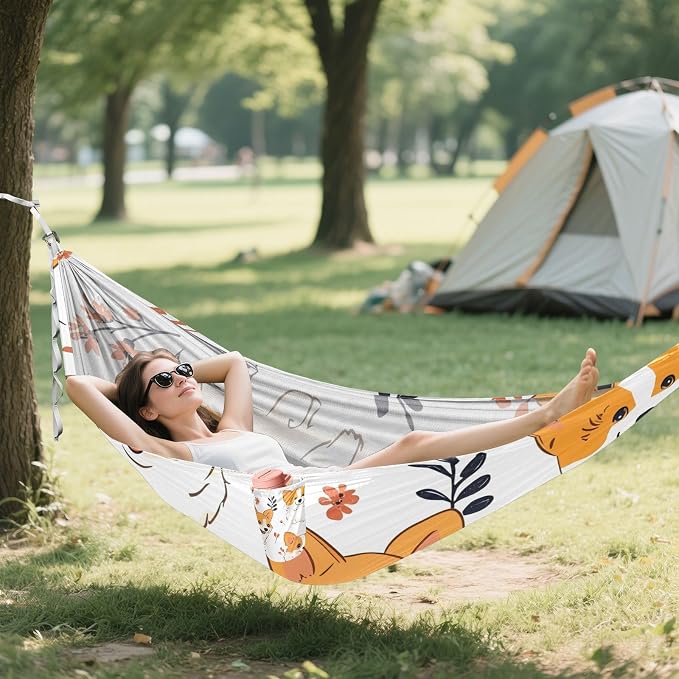 Round Rump Pup Dog Floral Pattern Outdoor Hammocks Foldable Swing Hammock for Patio Backyard Lounge Base